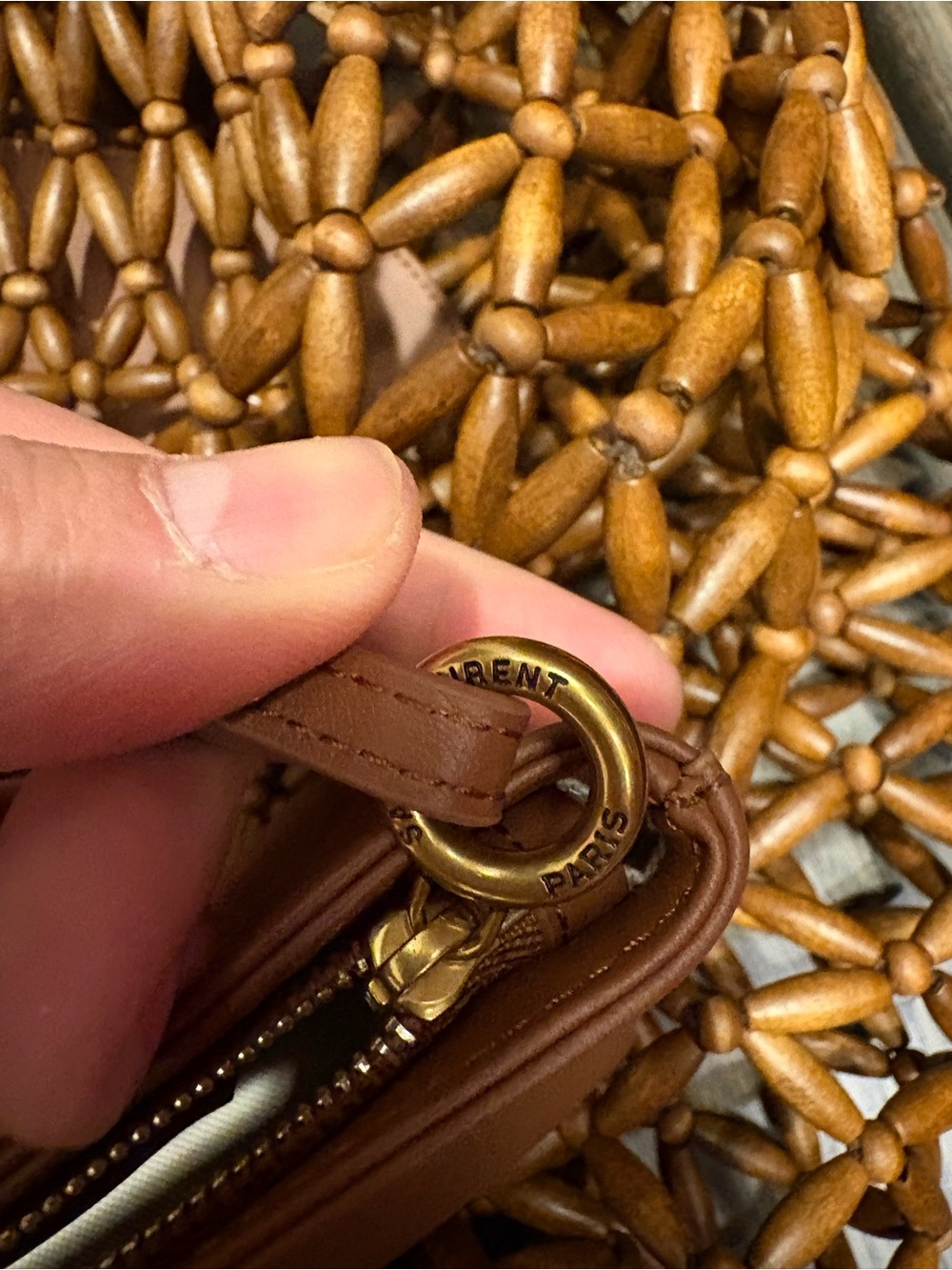 Saint Laurent Brown Woven Wood-Bead Icare medium yacht Tote with Gold YSL Italy - Picture 9 of 15